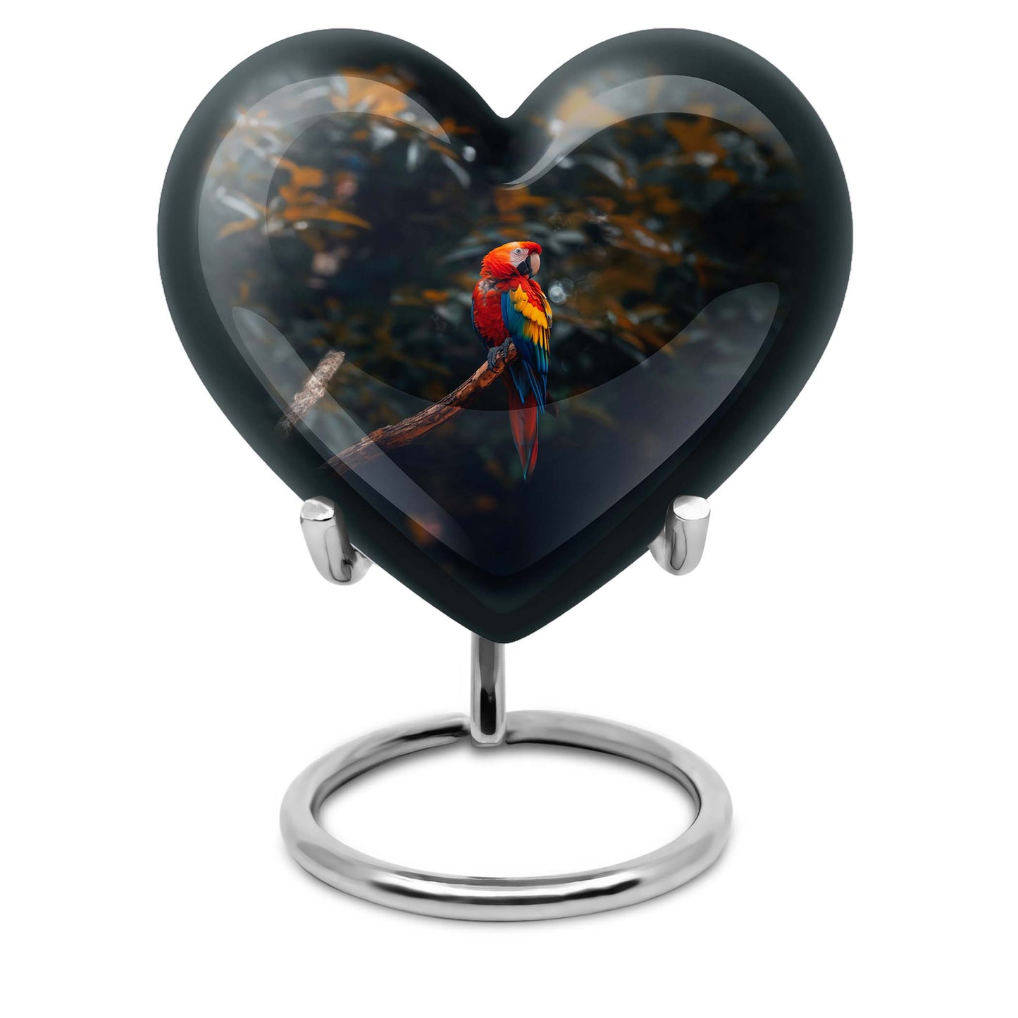 macaw parrot urn with wolf howling 