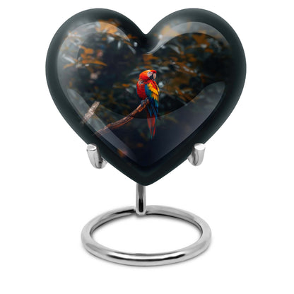 macaw parrot urn with wolf howling 