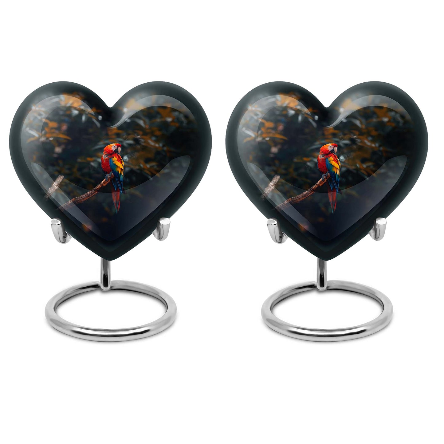 macaw parrot urn with wolf howling 