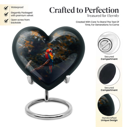 macaw parrot urn with wolf howling 