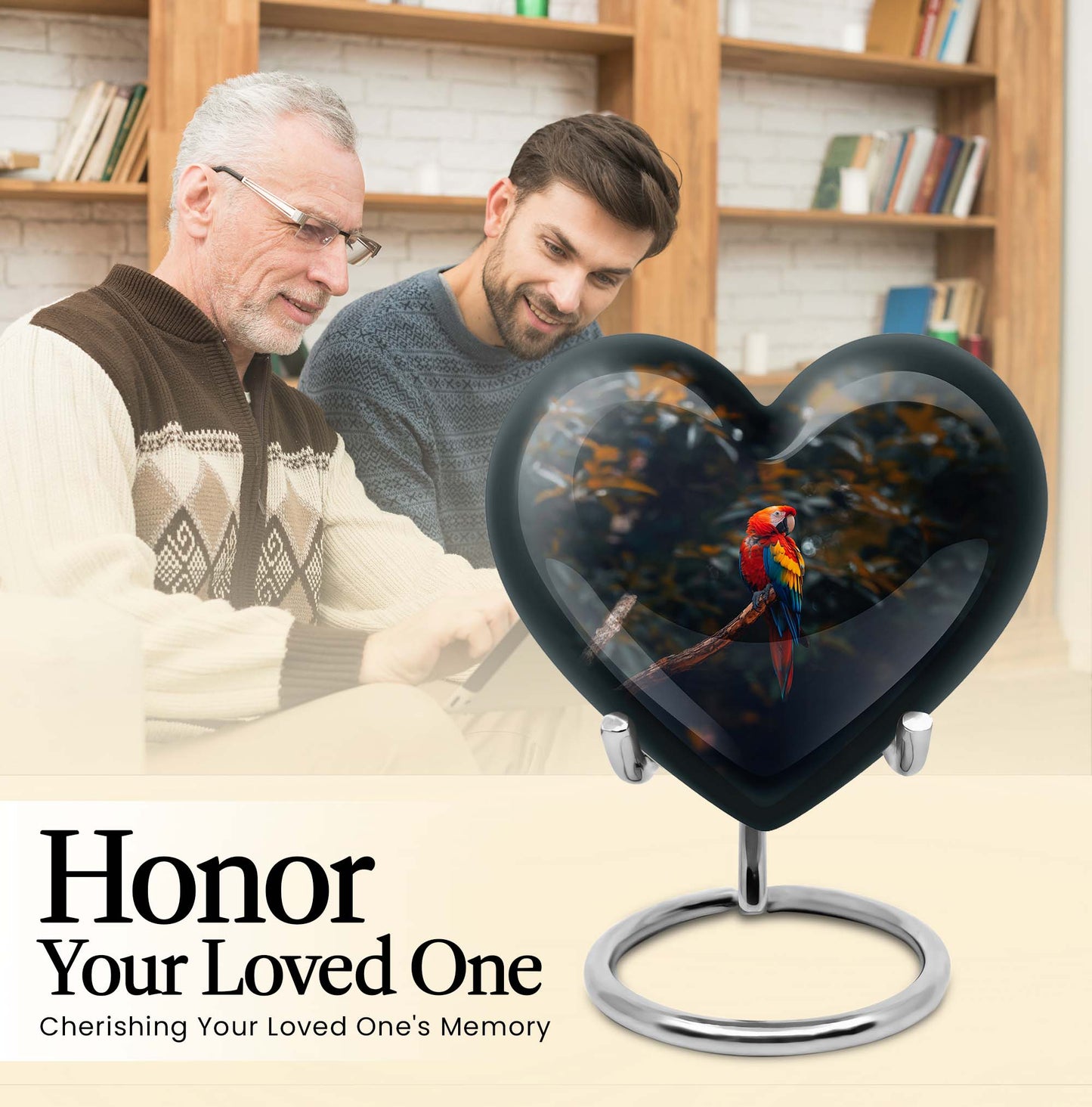 macaw parrot urn with wolf howling 