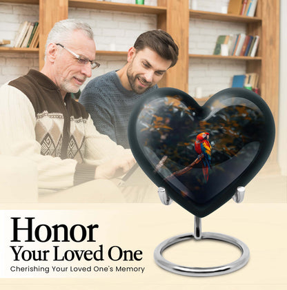 macaw parrot urn with wolf howling 