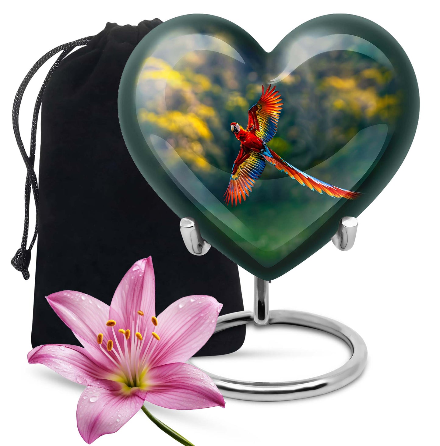 heart-shaped macaw parrot urn