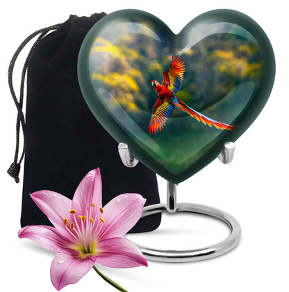 heart-shaped macaw parrot urn