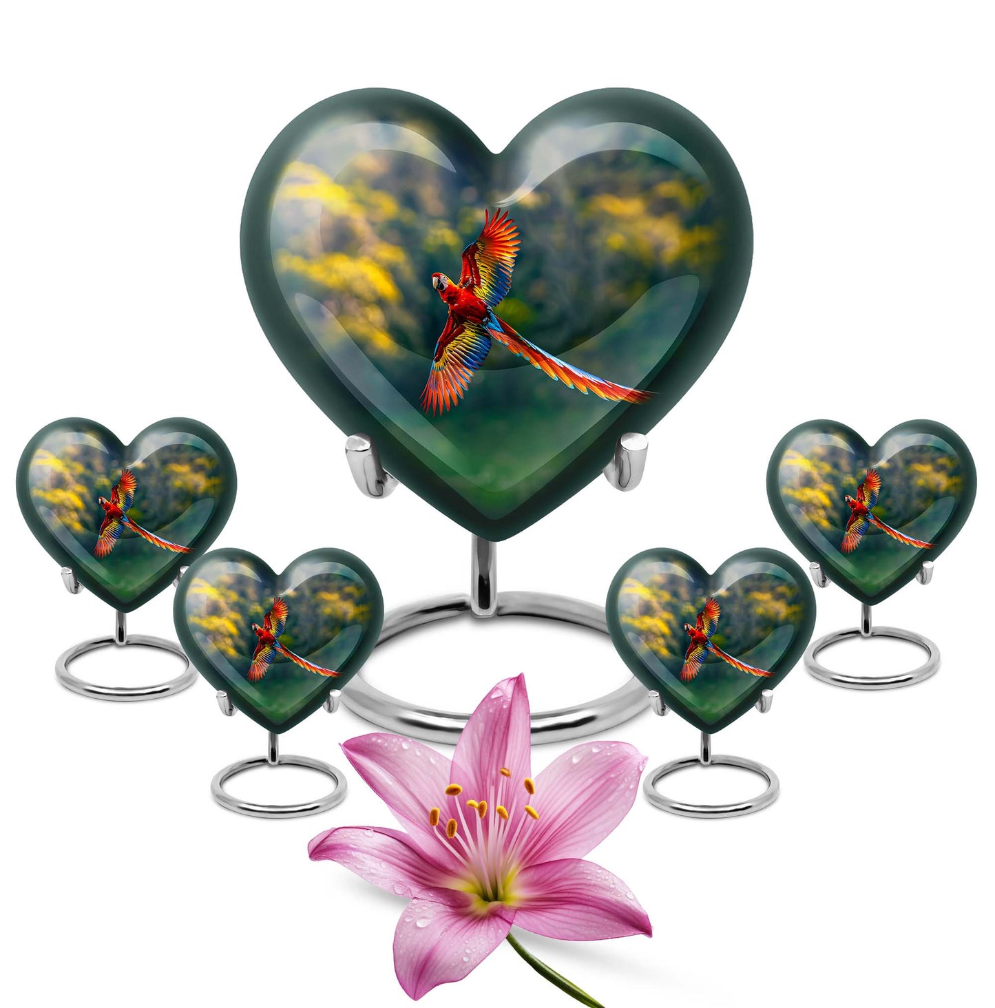 heart-shaped macaw parrot urn