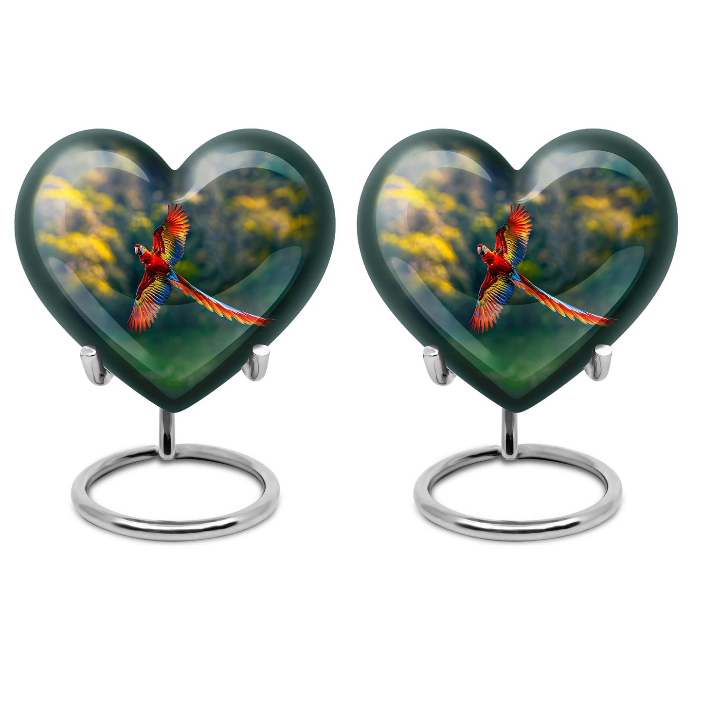 heart-shaped macaw parrot urn
