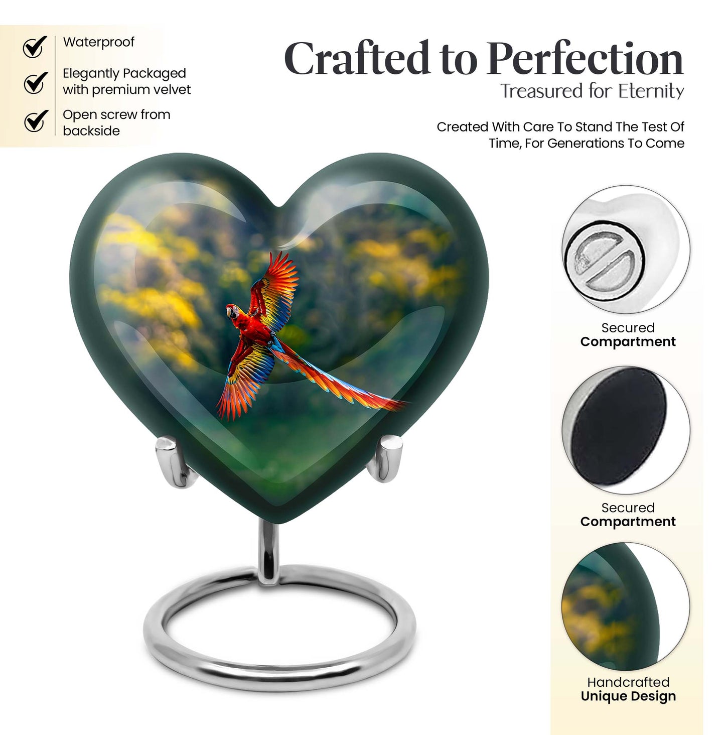 heart-shaped macaw parrot urn