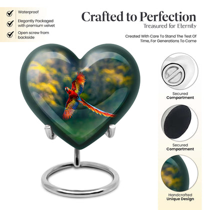 heart-shaped macaw parrot urn