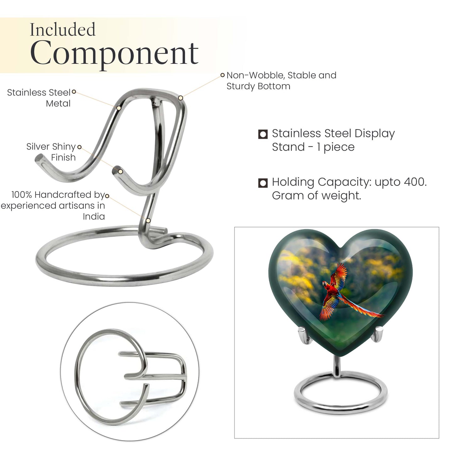 heart-shaped macaw parrot urn
