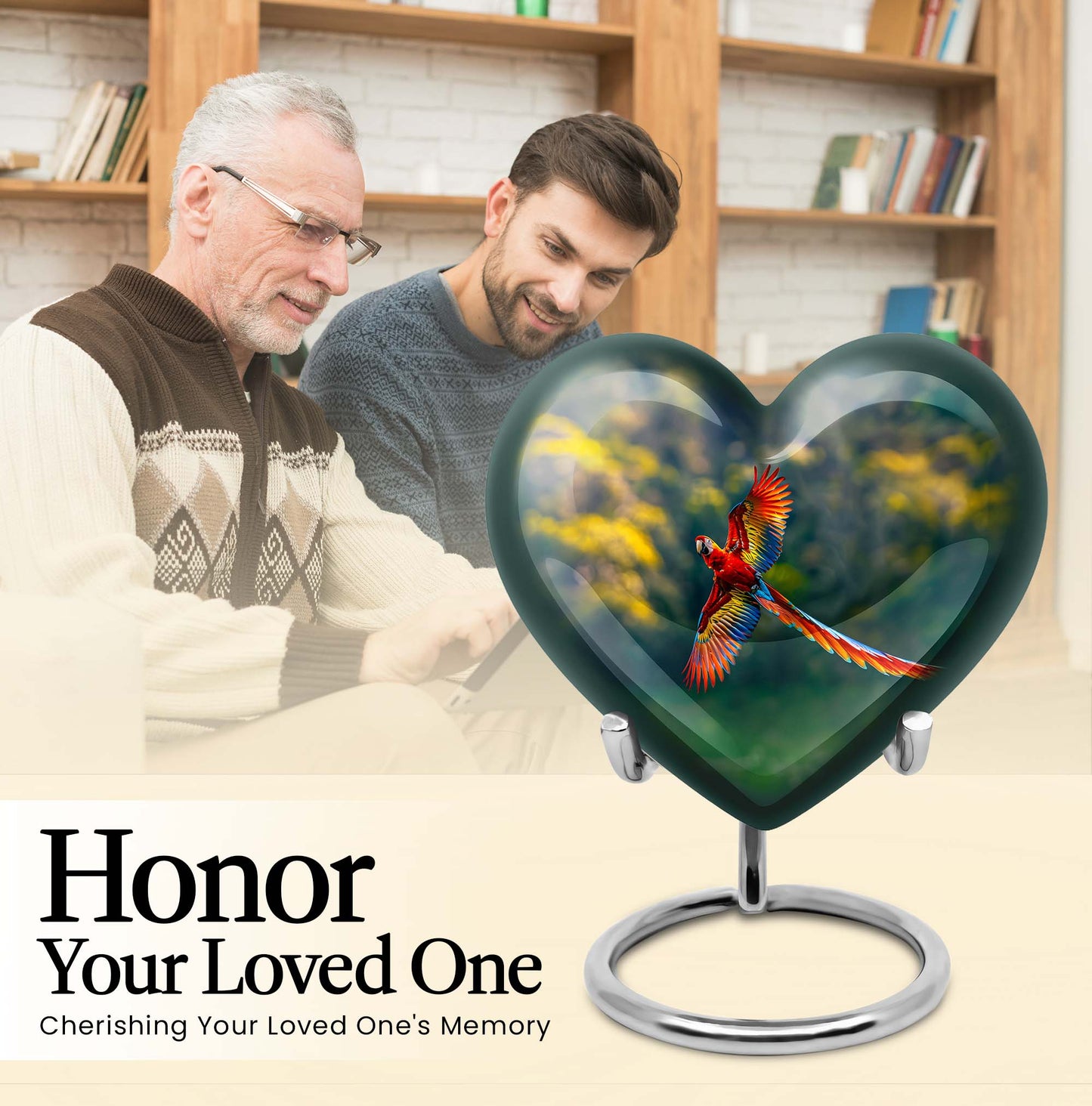 heart-shaped macaw parrot urn