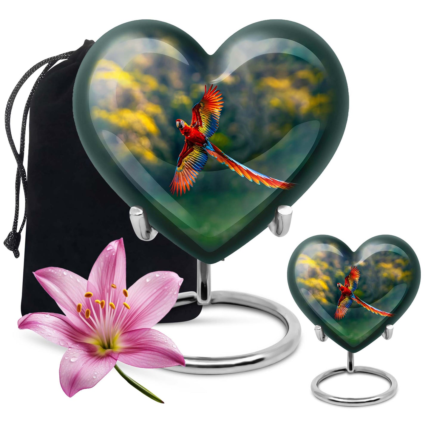 heart-shaped macaw parrot urn