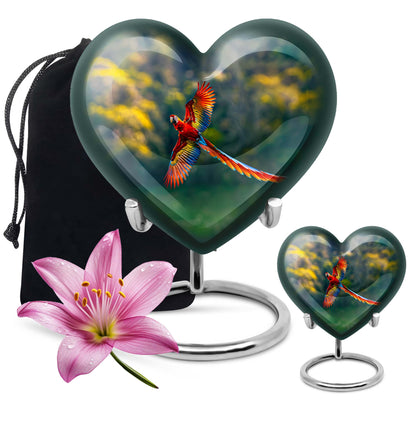 heart-shaped macaw parrot urn