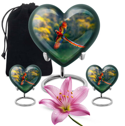 heart-shaped macaw parrot urn