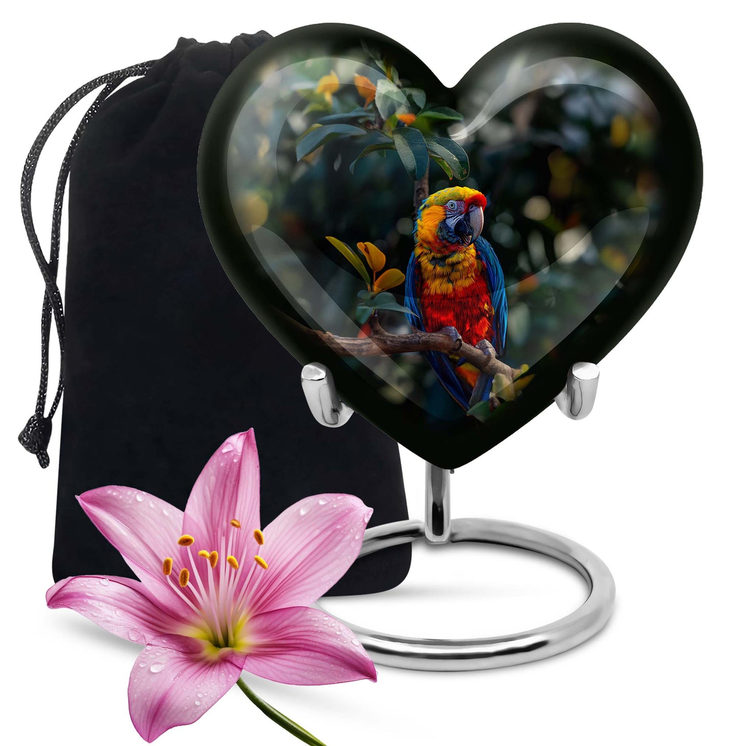 Macaw parrot-themed memorial urn