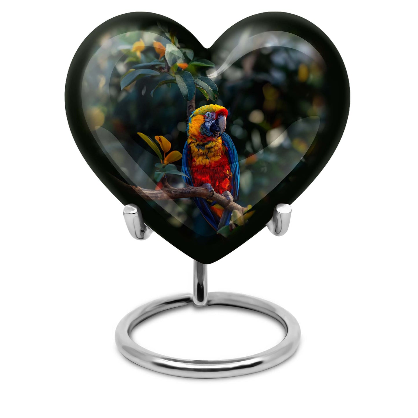 Macaw parrot-themed memorial urn
