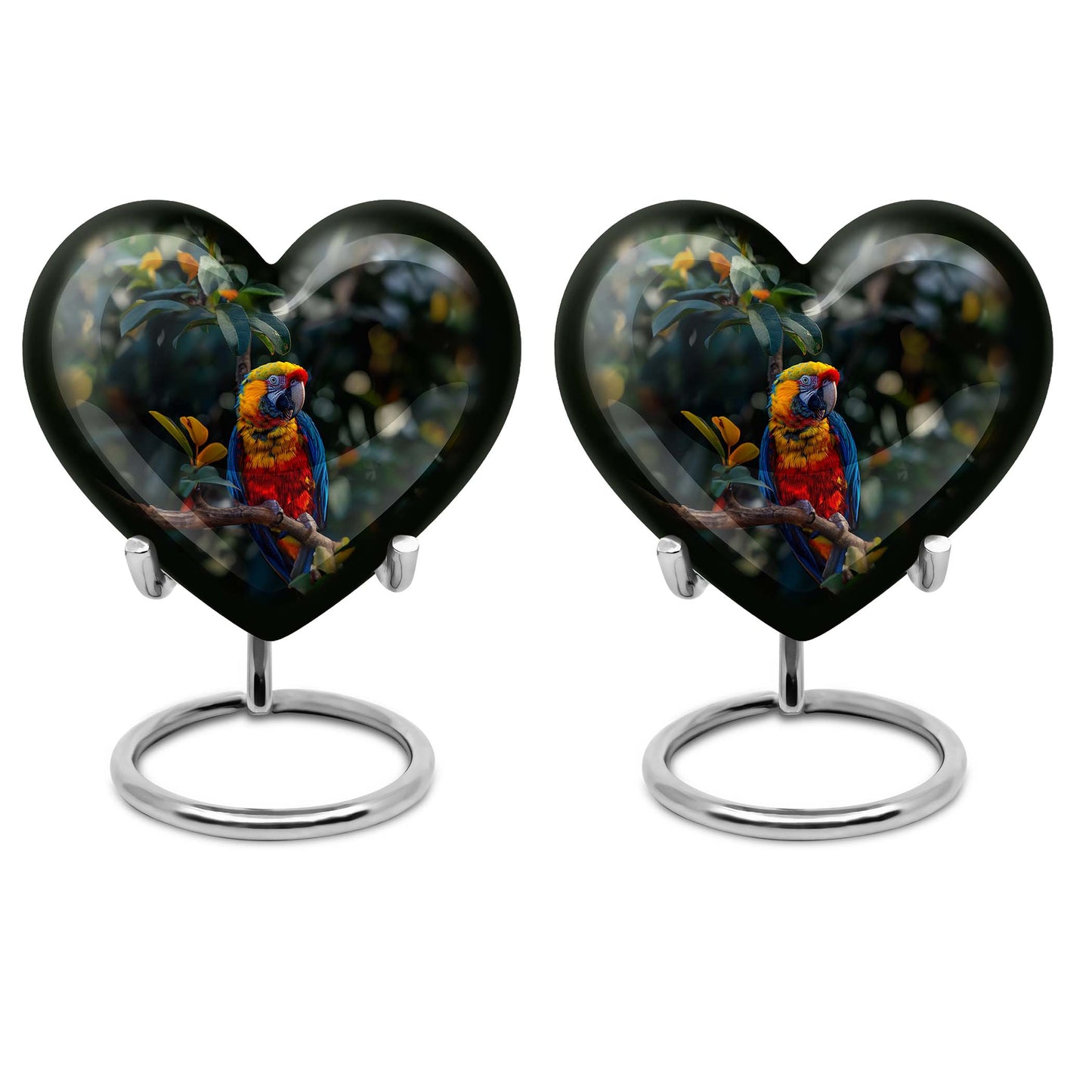 Macaw parrot-themed memorial urn