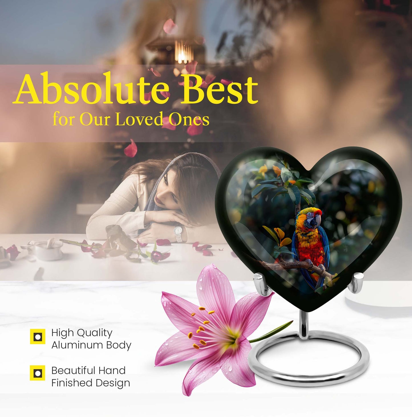 Macaw parrot-themed memorial urn