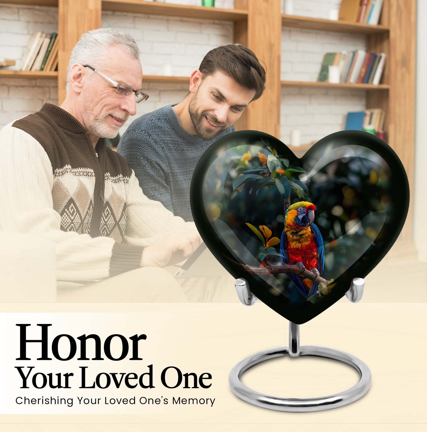 Macaw parrot-themed memorial urn