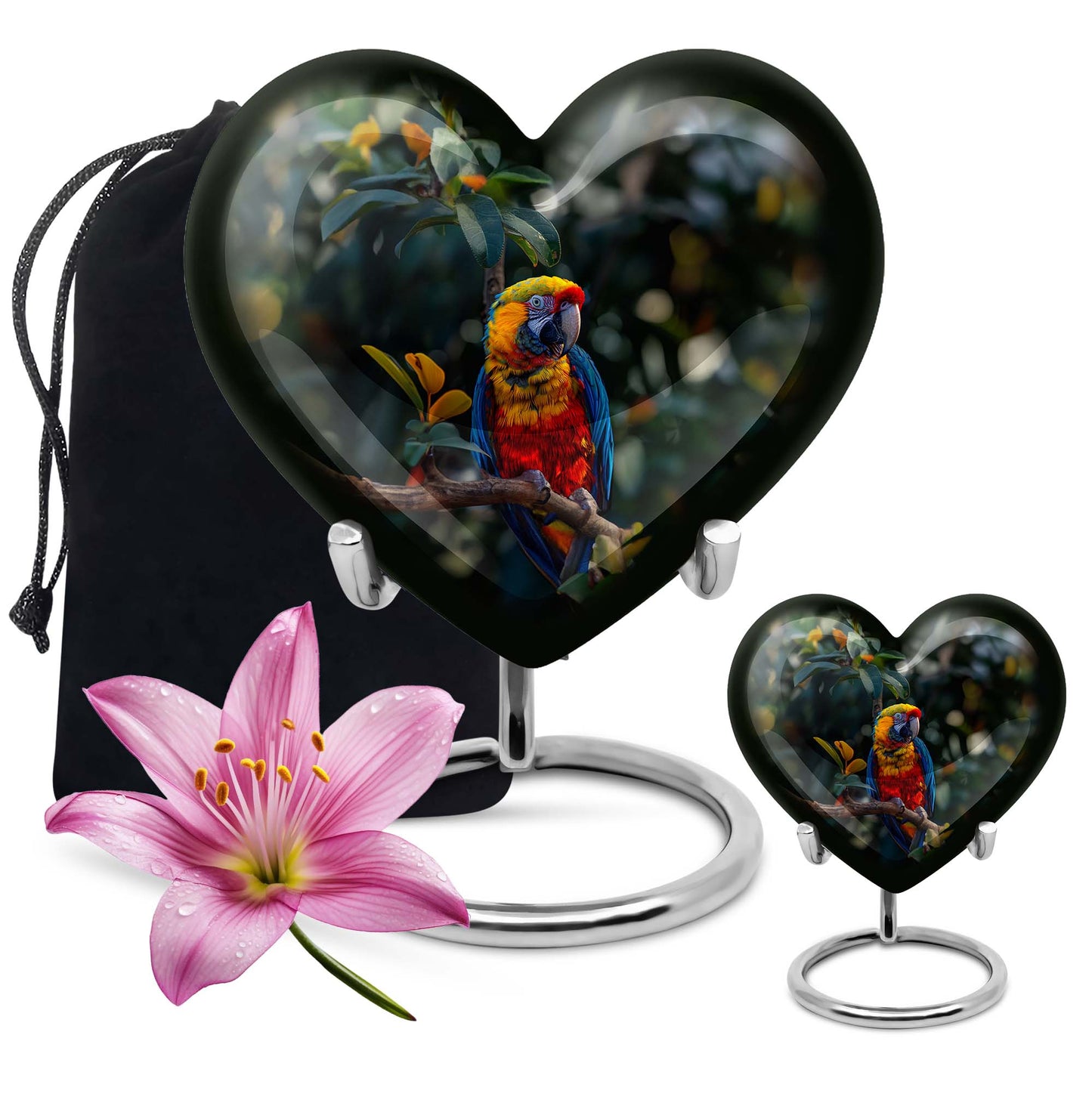 Macaw parrot-themed memorial urn