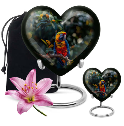 Macaw parrot-themed memorial urn