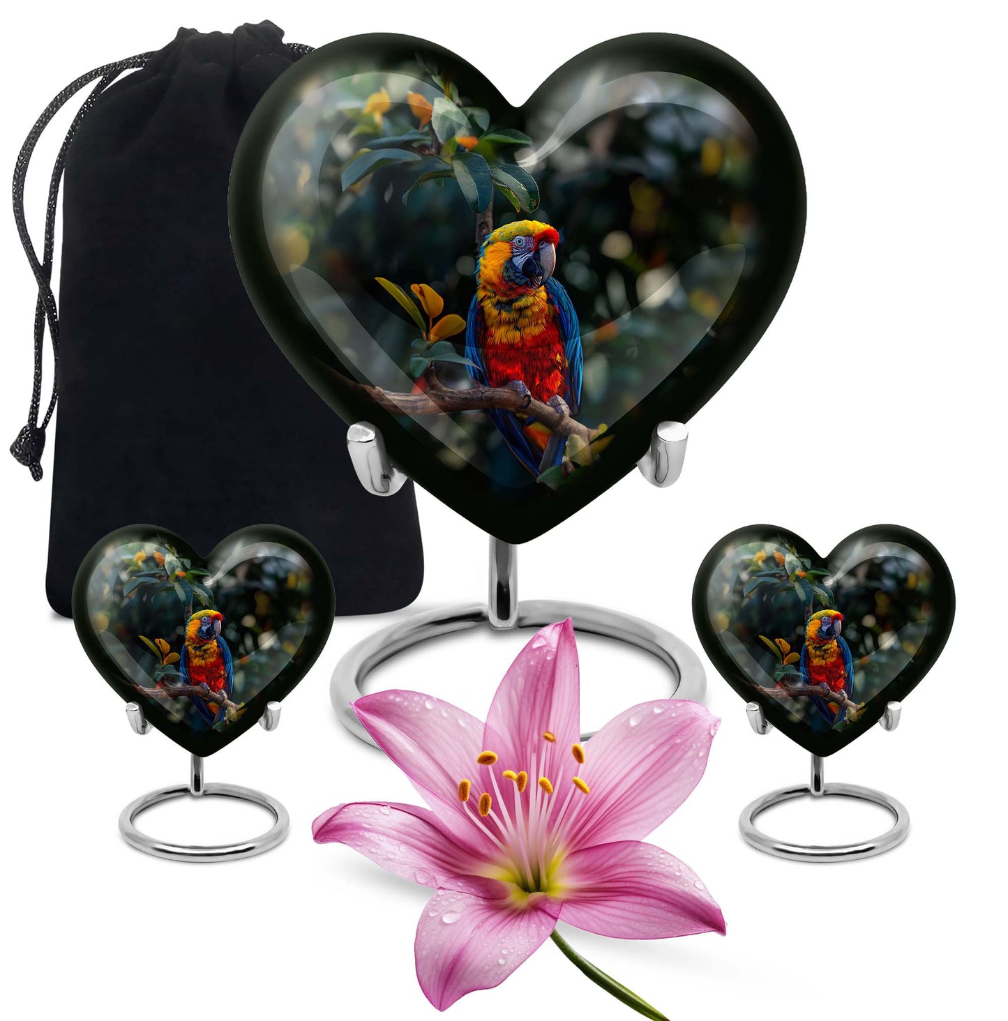 Macaw parrot-themed memorial urn