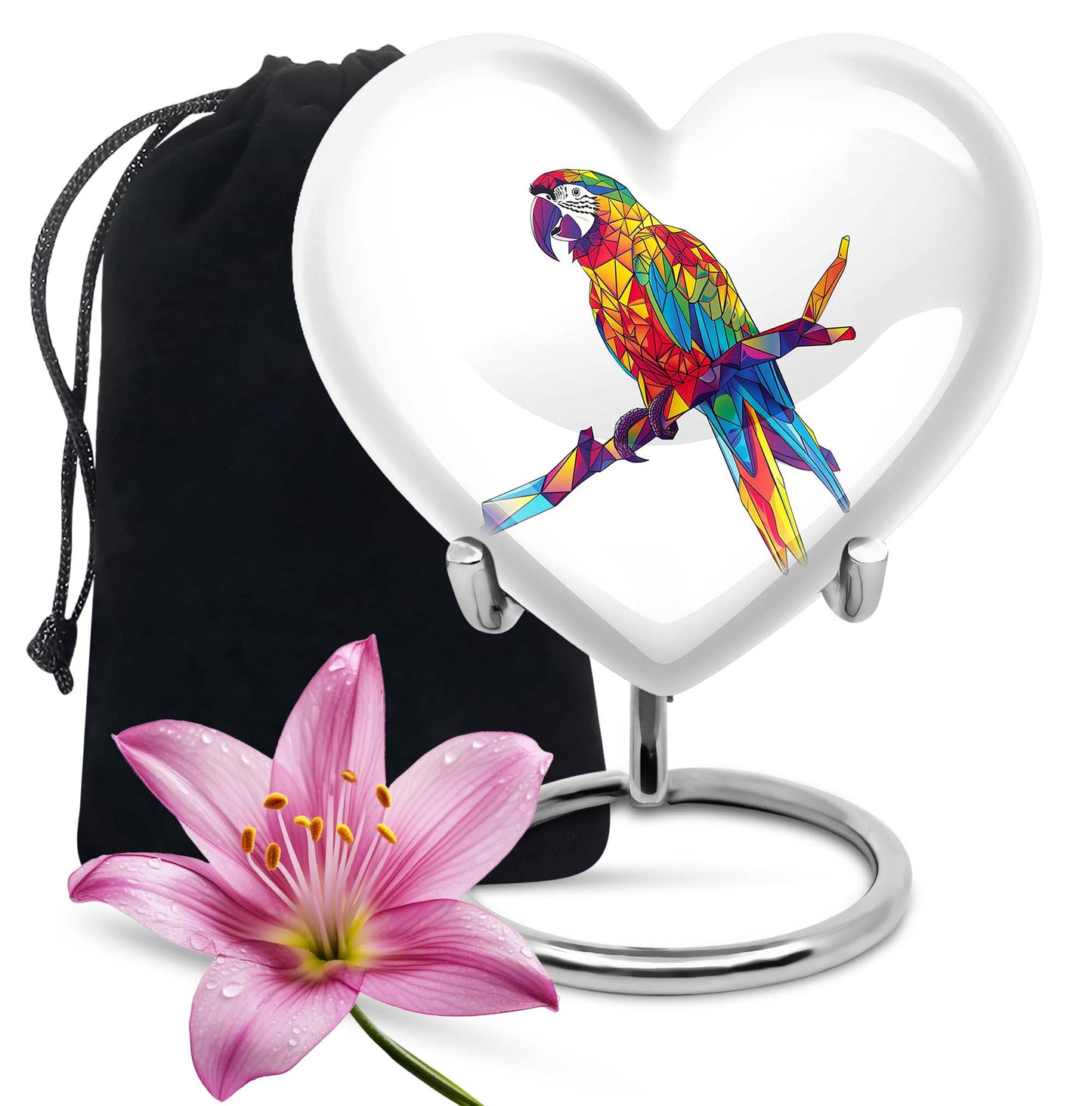 10-inch heart urn for ashes, macaw parrot urn with howling wolf design, customizable