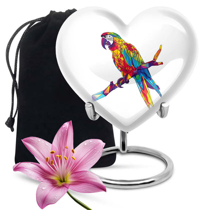 10-inch heart urn for ashes, macaw parrot urn with howling wolf design, customizable