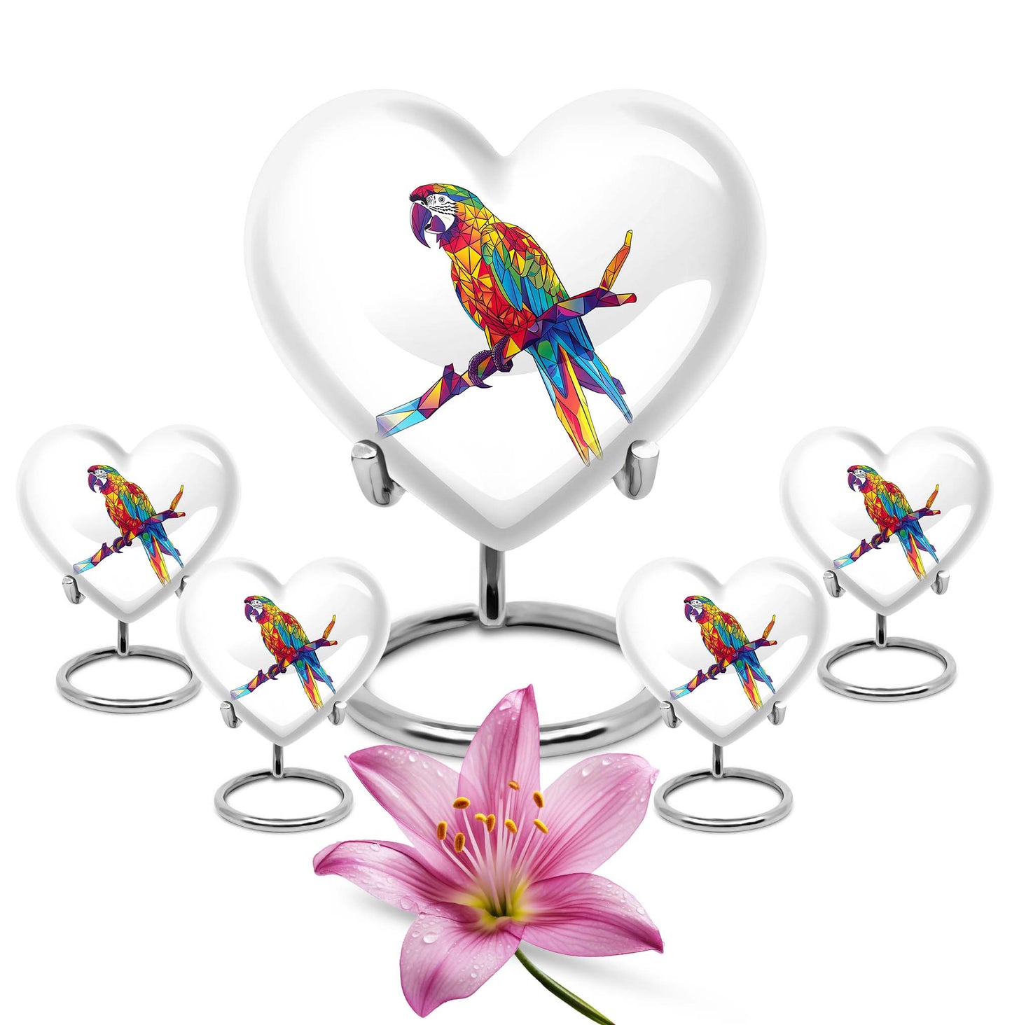 10-inch heart urn for ashes, macaw parrot urn with howling wolf design, customizable