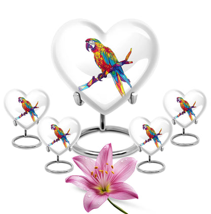 10-inch heart urn for ashes, macaw parrot urn with howling wolf design, customizable