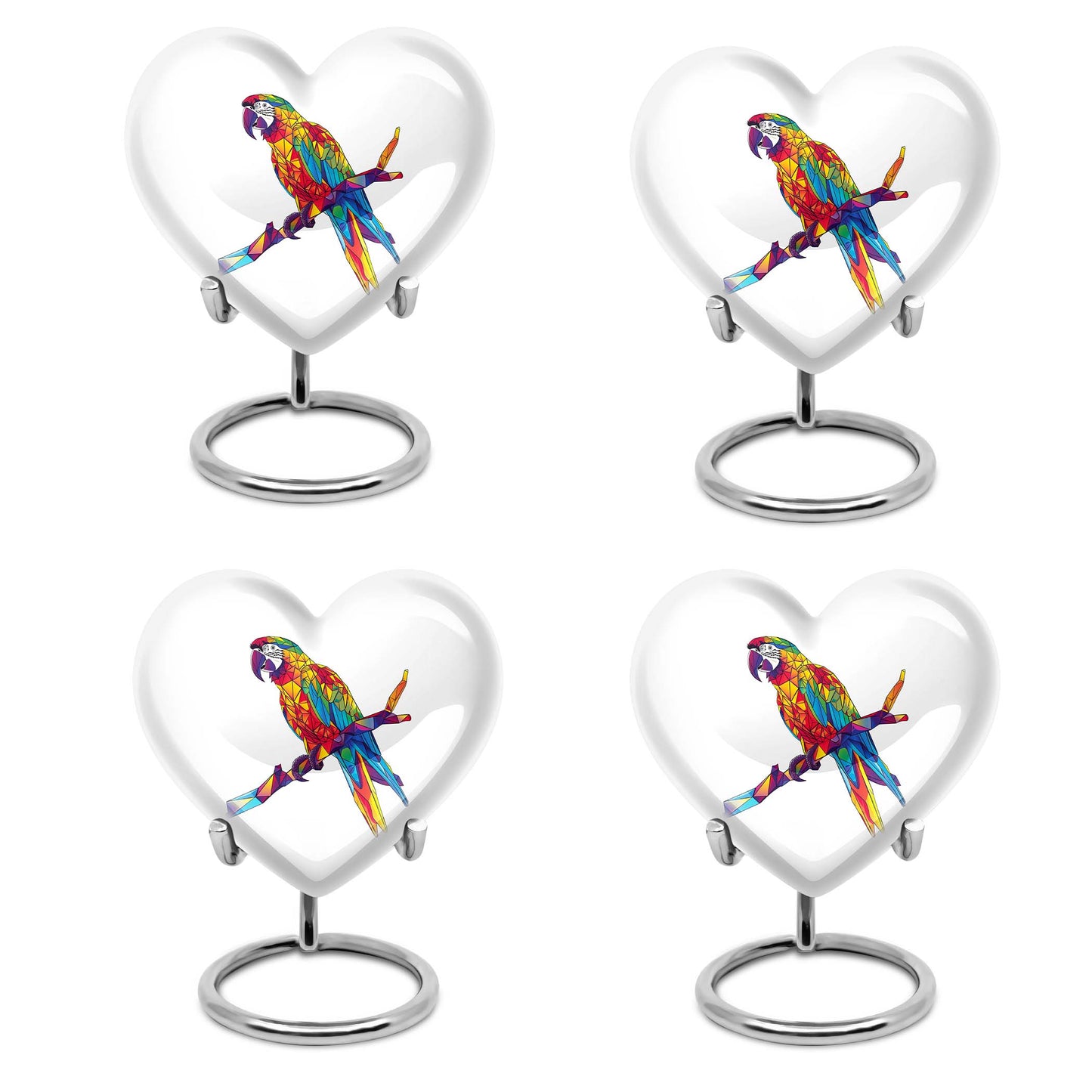 10-inch heart urn for ashes, macaw parrot urn with howling wolf design, customizable
