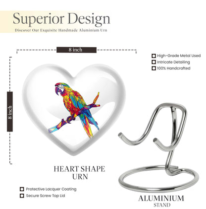 10-inch heart urn for ashes, macaw parrot urn with howling wolf design, customizable