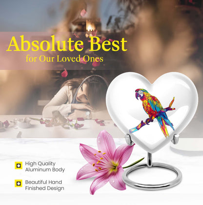 10-inch heart urn for ashes, macaw parrot urn with howling wolf design, customizable
