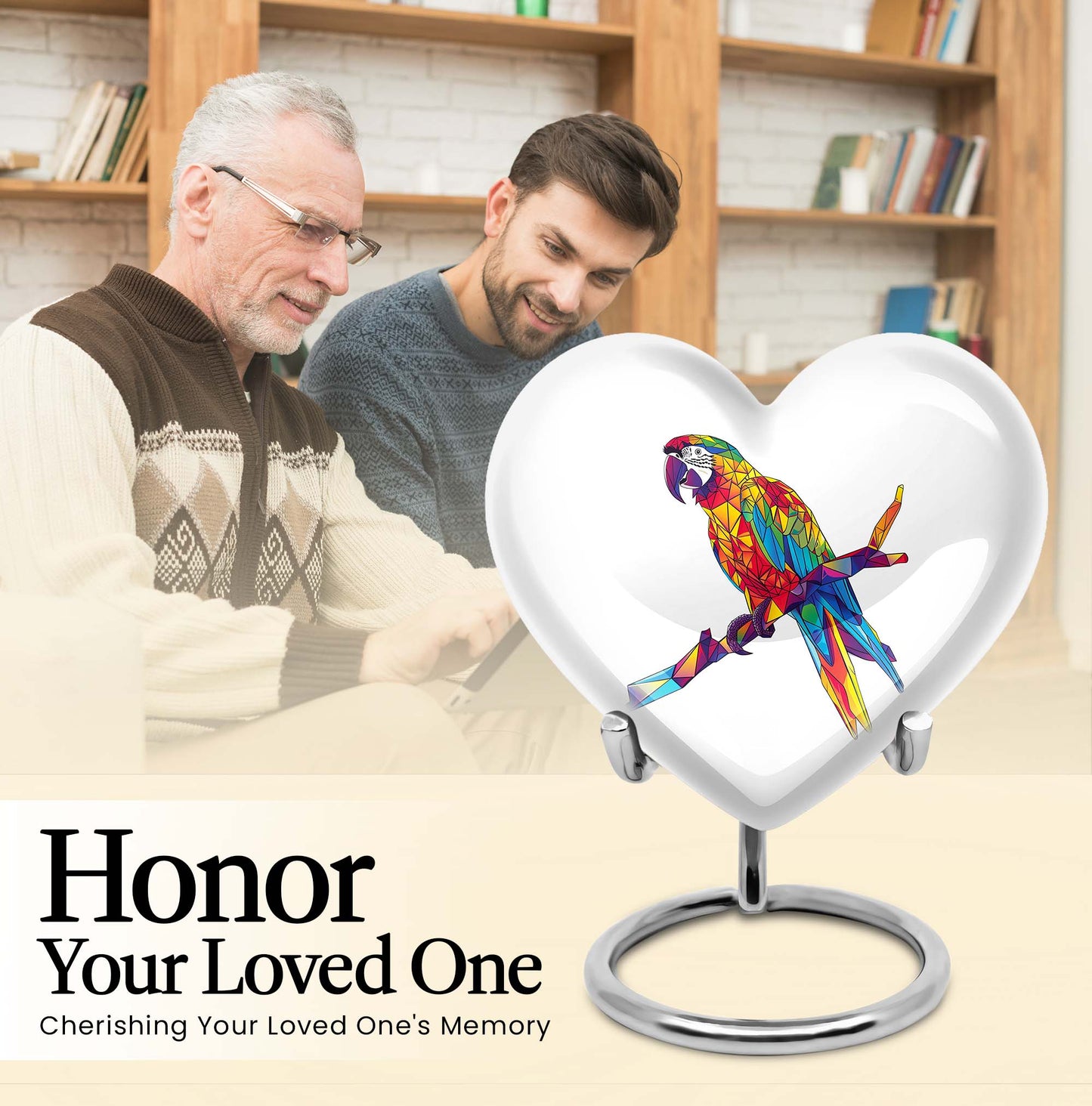 10-inch heart urn for ashes, macaw parrot urn with howling wolf design, customizable