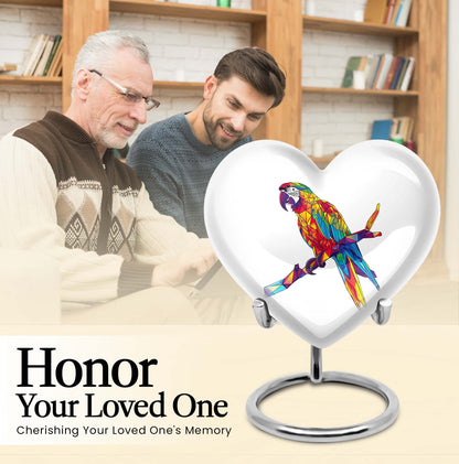 10-inch heart urn for ashes, macaw parrot urn with howling wolf design, customizable