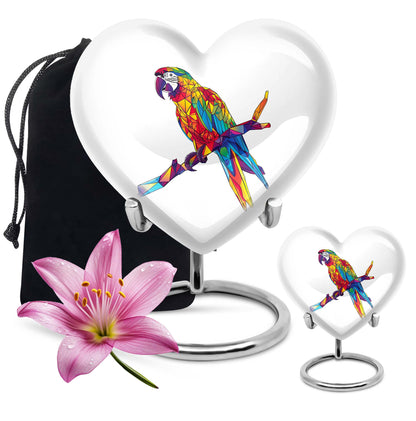10-inch heart urn for ashes, macaw parrot urn with howling wolf design, customizable