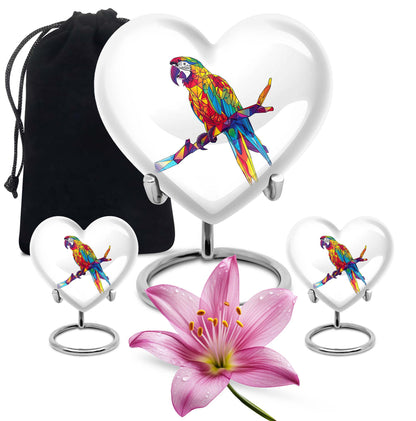 10-inch heart urn for ashes, macaw parrot urn with howling wolf design, customizable