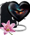 10-inch EAGLE Urn styled as a Heart Urn with Wolf Howling theme and capacity for 200 cubic inches of ashes