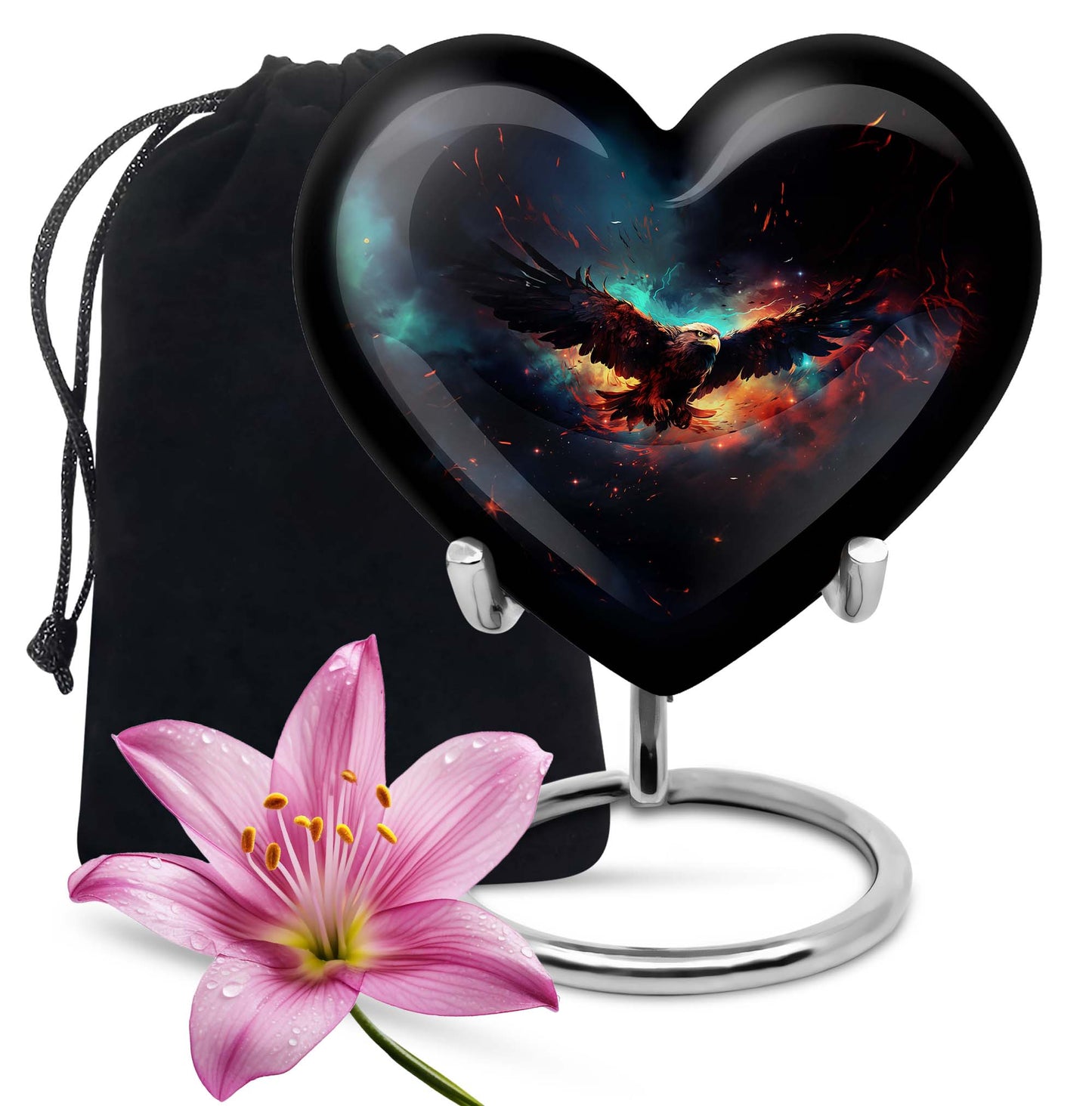 10-inch EAGLE Urn styled as a Heart Urn with Wolf Howling theme and capacity for 200 cubic inches of ashes