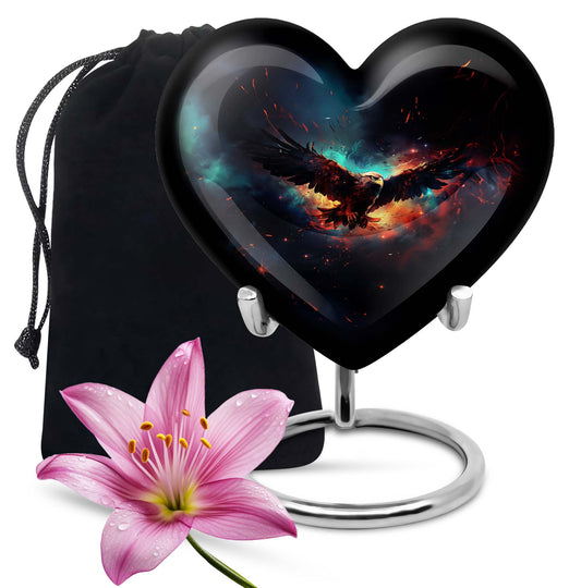 10-inch EAGLE Urn styled as a Heart Urn with Wolf Howling theme and capacity for 200 cubic inches of ashes