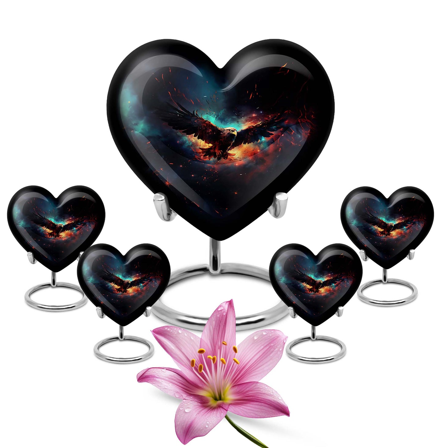 10-inch EAGLE Urn styled as a Heart Urn with Wolf Howling theme and capacity for 200 cubic inches of ashes