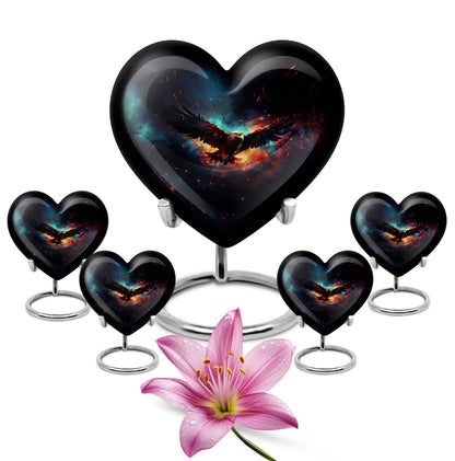 10-inch EAGLE Urn styled as a Heart Urn with Wolf Howling theme and capacity for 200 cubic inches of ashes