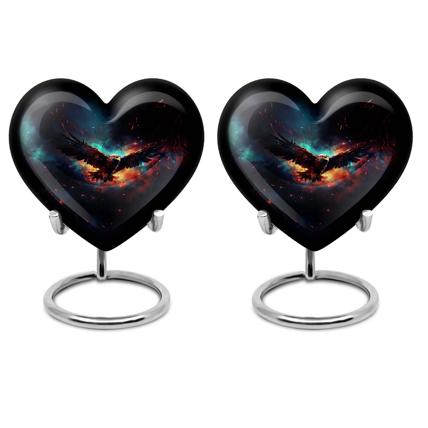 10-inch EAGLE Urn styled as a Heart Urn with Wolf Howling theme and capacity for 200 cubic inches of ashes