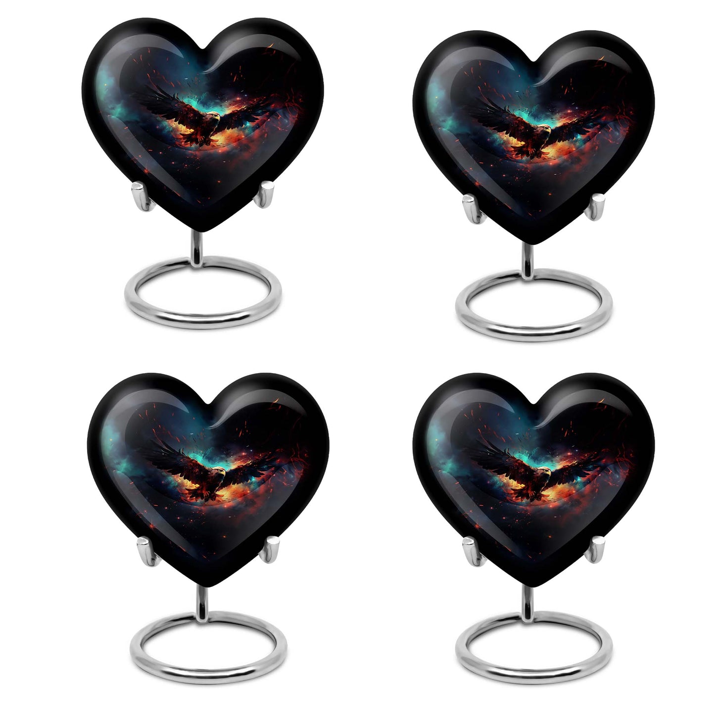 10-inch EAGLE Urn styled as a Heart Urn with Wolf Howling theme and capacity for 200 cubic inches of ashes