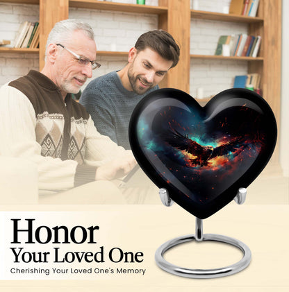 10-inch EAGLE Urn styled as a Heart Urn with Wolf Howling theme and capacity for 200 cubic inches of ashes