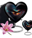 10-inch EAGLE Urn styled as a Heart Urn with Wolf Howling theme and capacity for 200 cubic inches of ashes