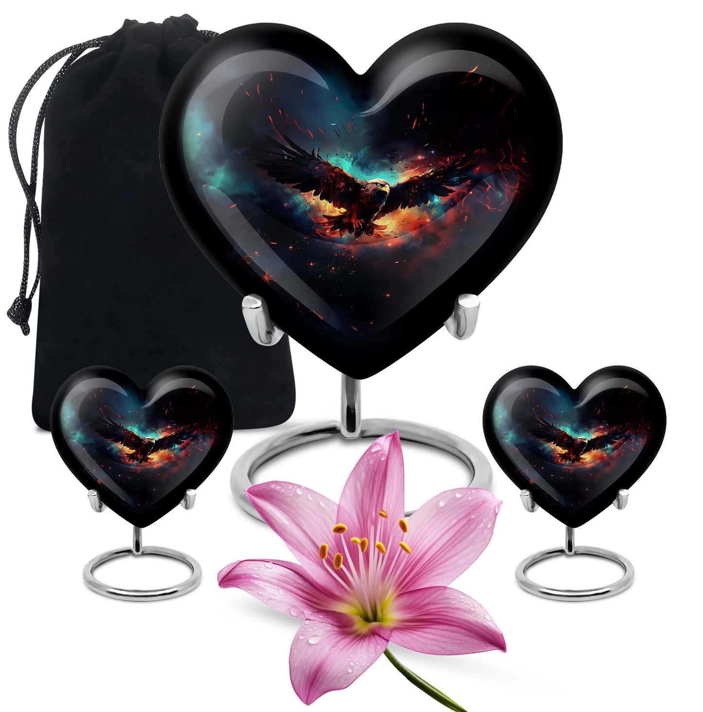 10-inch EAGLE Urn styled as a Heart Urn with Wolf Howling theme and capacity for 200 cubic inches of ashes