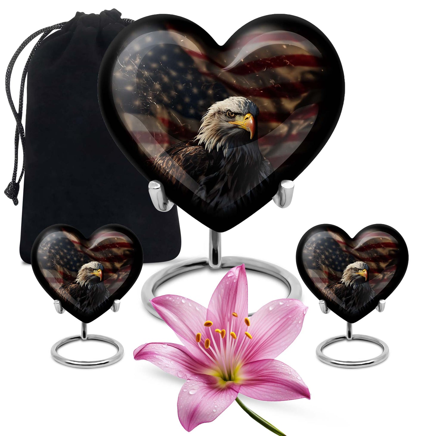 Eagle Theme Large Urn With 2 Keepsake Urn