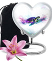 10-inch heart-shaped TURTLE urn with wolf howling design, ideal for dad's ashes