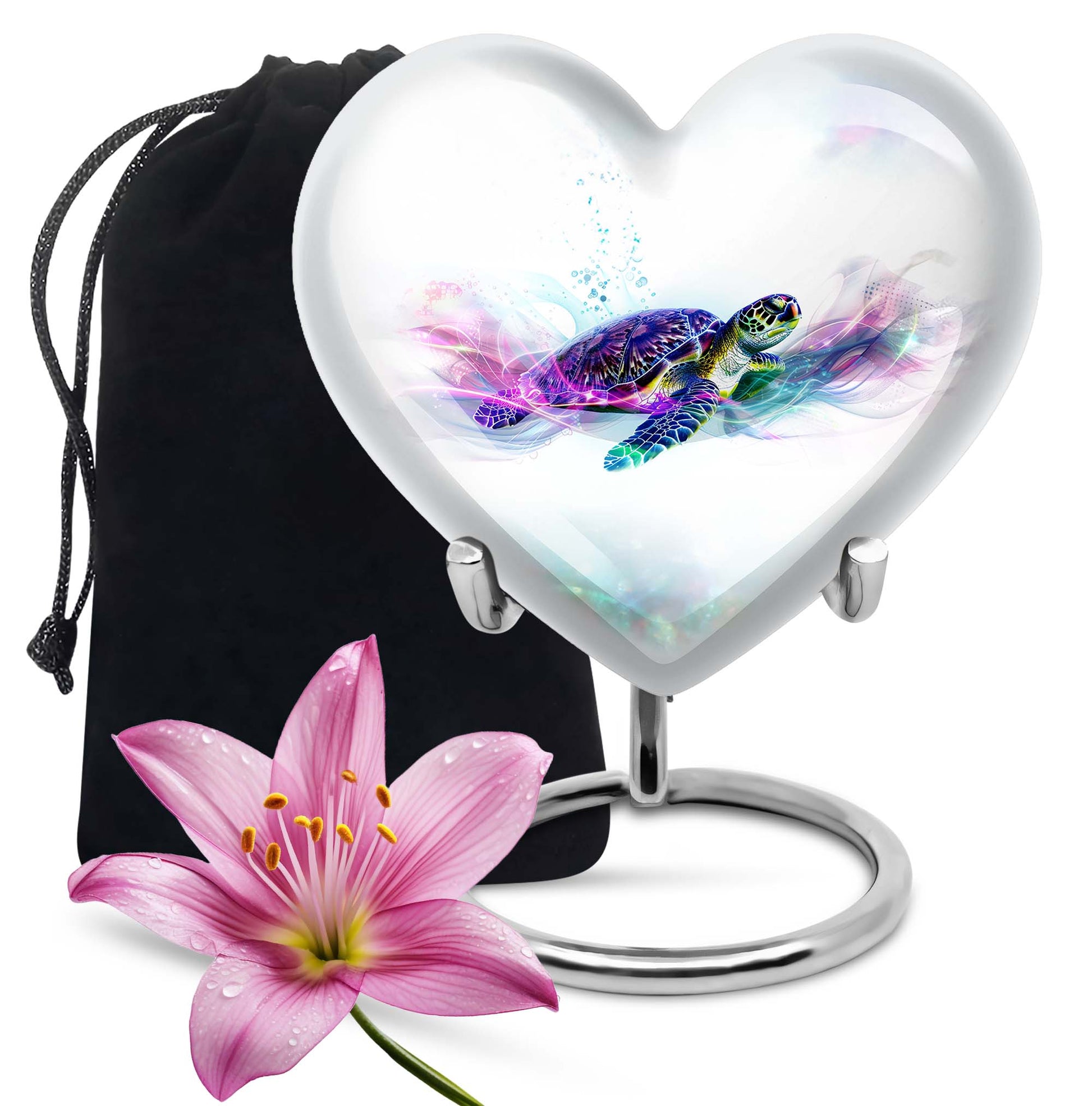 10-inch heart-shaped TURTLE urn with wolf howling design, ideal for dad's ashes