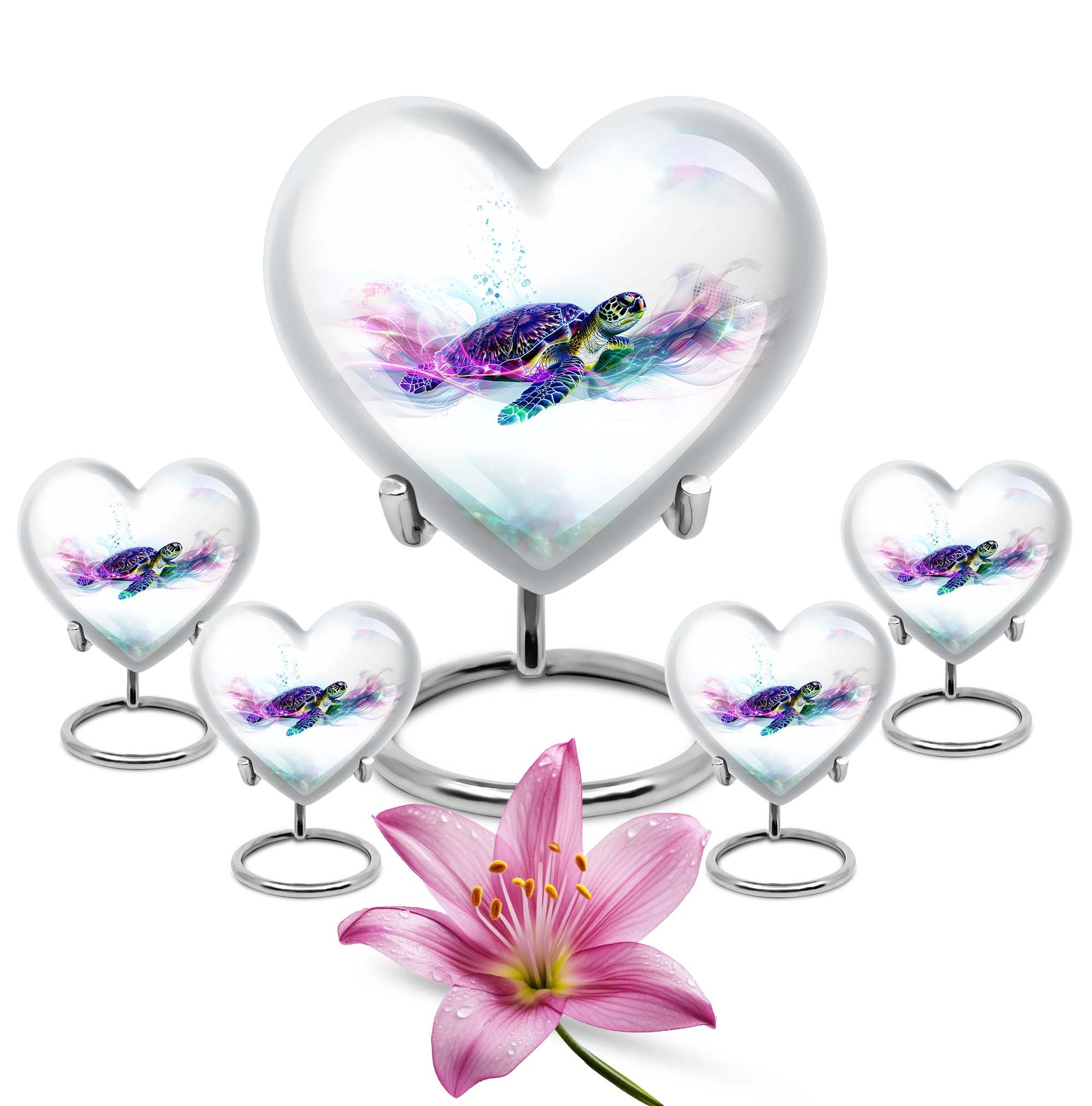 10-inch heart-shaped TURTLE urn with wolf howling design, ideal for dad's ashes